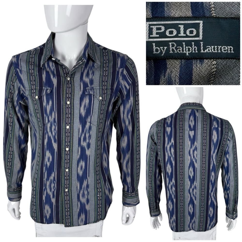 Polo Ralph Lauren Mens Medium Shirt Southwestern Native Indian Aztec Pearl Snap